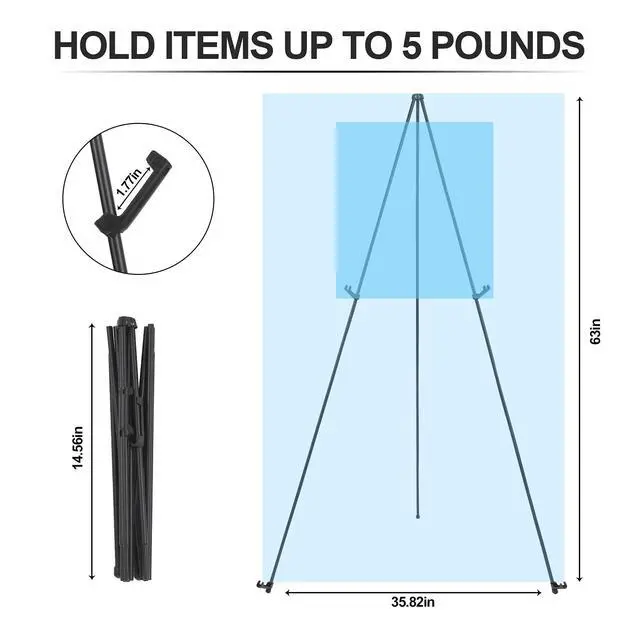 Alt view image 5 of 5 - Easel Stand for Wedding Sign & Poster Display 63'' Portable Art Easel for Floor Adjustable Metal Easel Black