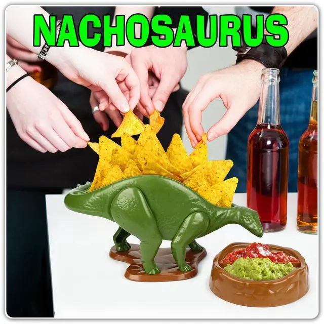 Main image of Nachosaurus Dinosaur Nacho Holder with Dip Bowl Set - Fun Taco Chip Server Tray for Parties, Kids Snacks, Game Day - Novelty Kitchen Serving Dish