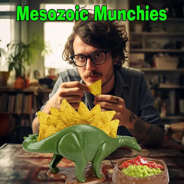 Alt view image 7 of 7 - Nachosaurus Dinosaur Nacho Holder with Dip Bowl Set - Fun Taco Chip Server Tray for Parties, Kids Snacks, Game Day - Novelty Kitchen Serving Dish
