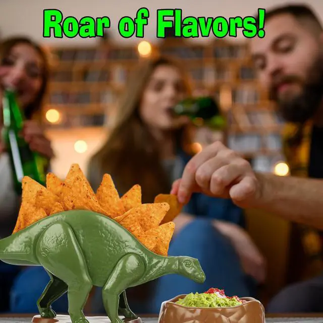 Alt view image 4 of 7 - Nachosaurus Dinosaur Nacho Holder with Dip Bowl Set - Fun Taco Chip Server Tray for Parties, Kids Snacks, Game Day - Novelty Kitchen Serving Dish