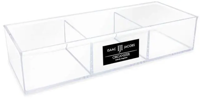 Main image of Large 3-Compartment Acrylic Stackable Organizer (12.9" L x 5" W x 2.7" H), Multi-Sectional Tray & Storage Solution for Makeup, Craft Supplies, Bathroom, Kitchen, Office (Clear)