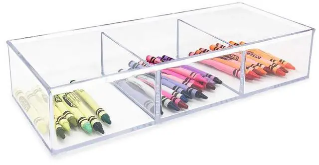Alt view image 4 of 7 - Large 3-Compartment Acrylic Stackable Organizer (12.9" L x 5" W x 2.7" H), Multi-Sectional Tray & Storage Solution for Makeup, Craft Supplies, Bathroom, Kitchen, Office (Clear)