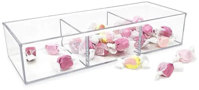 Alt view image 5 of 7 - Large 3-Compartment Acrylic Stackable Organizer (12.9" L x 5" W x 2.7" H), Multi-Sectional Tray & Storage Solution for Makeup, Craft Supplies, Bathroom, Kitchen, Office (Clear)