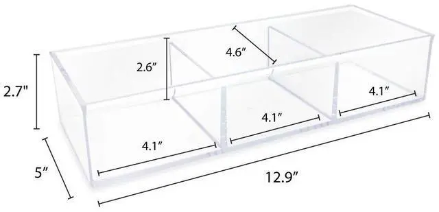 Alt view image 6 of 7 - Large 3-Compartment Acrylic Stackable Organizer (12.9" L x 5" W x 2.7" H), Multi-Sectional Tray & Storage Solution for Makeup, Craft Supplies, Bathroom, Kitchen, Office (Clear)
