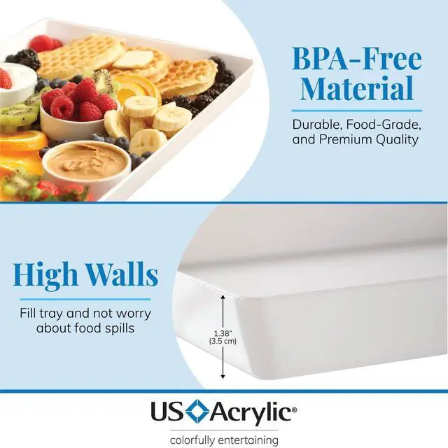 Alt view image 3 of 7 - White Plastic Serving Trays (Set of 4) 15 x 10 | Large Unbreakable Reusable Rectangular Party Platters | Serve Appetizers, Fruit, Veggies, & Desserts | BPA-Free & Made in USA