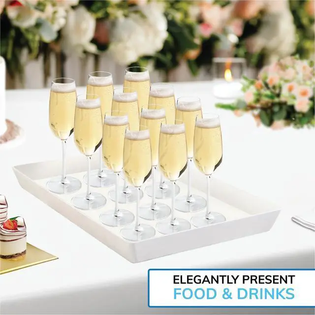 Alt view image 5 of 7 - White Plastic Serving Trays (Set of 4) 15 x 10 | Large Unbreakable Reusable Rectangular Party Platters | Serve Appetizers, Fruit, Veggies, & Desserts | BPA-Free & Made in USA