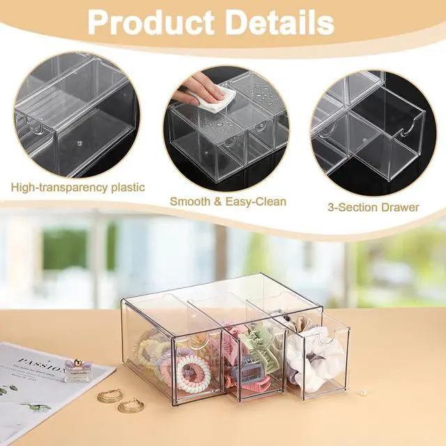 Alt view image 5 of 7 - Makeup Drawer Organizer with 3 Drawers Plastic Drawer Organizer Box for Cosmetics Hair Accessories Clear Stackable Storage Drawers for Bathroom Vanity