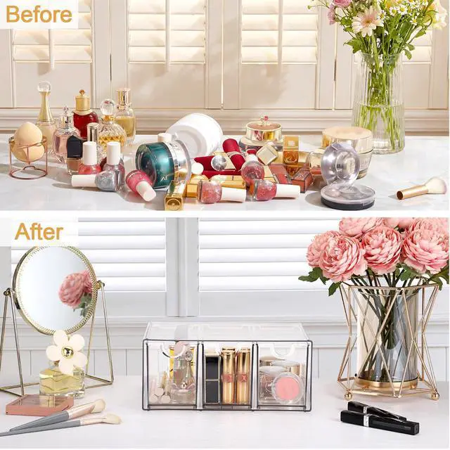 Alt view image 4 of 7 - Makeup Drawer Organizer with 3 Drawers Plastic Drawer Organizer Box for Cosmetics Hair Accessories Clear Stackable Storage Drawers for Bathroom Vanity