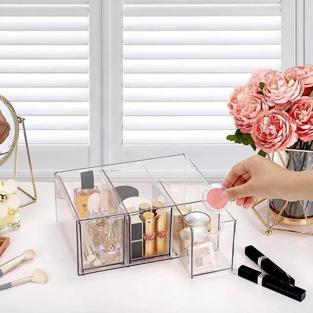 Alt view image 6 of 7 - Makeup Drawer Organizer with 3 Drawers Plastic Drawer Organizer Box for Cosmetics Hair Accessories Clear Stackable Storage Drawers for Bathroom Vanity