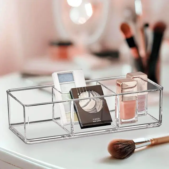 Alt view image 2 of 4 - - Glamour - Acrylic 3-Compartment Makeup Organizer, Transparent Plastic Lipstick Holder, Perfect Bathroom Vanity Storage Solution for Lipsticks, Nail Polishes, and More