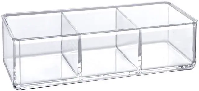 Alt view image 3 of 4 - - Glamour - Acrylic 3-Compartment Makeup Organizer, Transparent Plastic Lipstick Holder, Perfect Bathroom Vanity Storage Solution for Lipsticks, Nail Polishes, and More