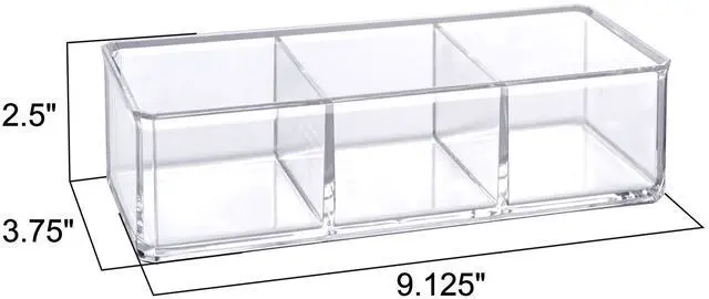 Alt view image 4 of 4 - - Glamour - Acrylic 3-Compartment Makeup Organizer, Transparent Plastic Lipstick Holder, Perfect Bathroom Vanity Storage Solution for Lipsticks, Nail Polishes, and More
