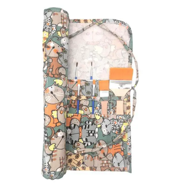 Alt view image 6 of 6 - Paint Brush Holder Art Supplies, Artist Paint Brush & Storage Organizer Roll-Up Case Bag, Protect Acrylic Oil Watercolor Paintbrushes (Kitten 22 Slot Pockets)