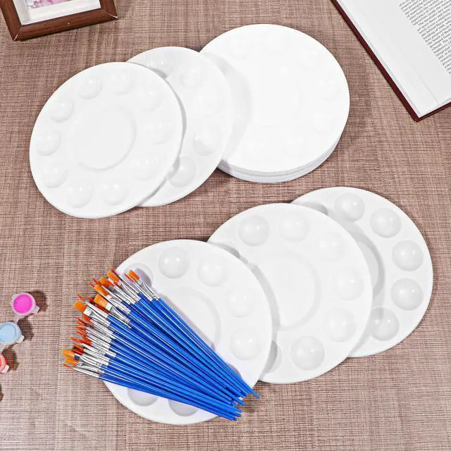 Alt view image 5 of 7 - 150 Pcs Painting Brushes Palettes Set, Including 50 Painting Palettes with 10 Wells, 100 Small Paint Brushes (Flat/Round), Nylon Brush Head, Paint Supplies for Acrylic Oil Watercolor Canvas Art DIY