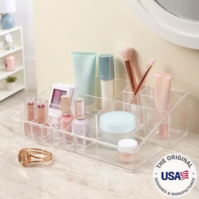 Alt view image 2 of 7 - Audrey Clear Vanity Makeup Organizer | 15-Compartment Holder for Brushes, Eyeshadow Palettes, & Beauty Supplies | Stacks on Audrey Storage Drawers | Made in USA