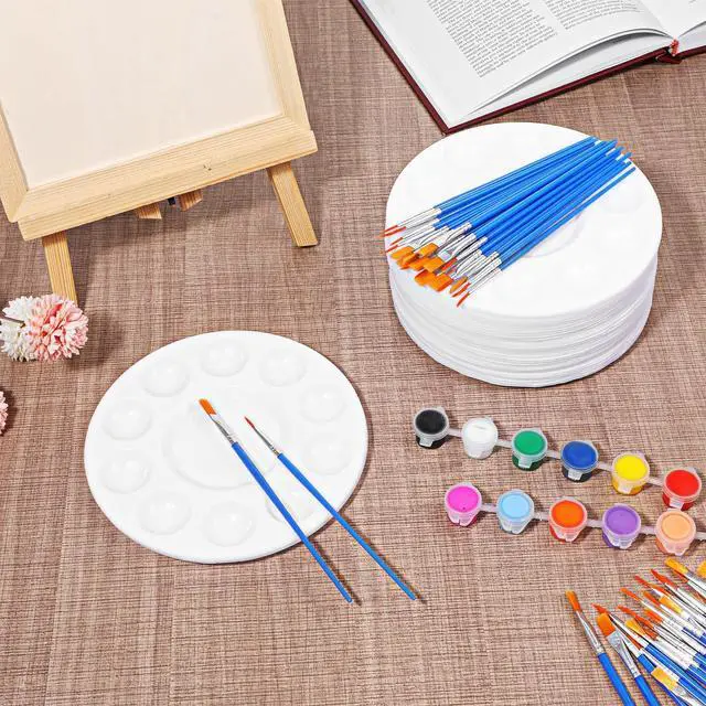 Alt view image 6 of 7 - 150 Pcs Painting Brushes Palettes Set, Including 50 Painting Palettes with 10 Wells, 100 Small Paint Brushes (Flat/Round), Nylon Brush Head, Paint Supplies for Acrylic Oil Watercolor Canvas Art DIY