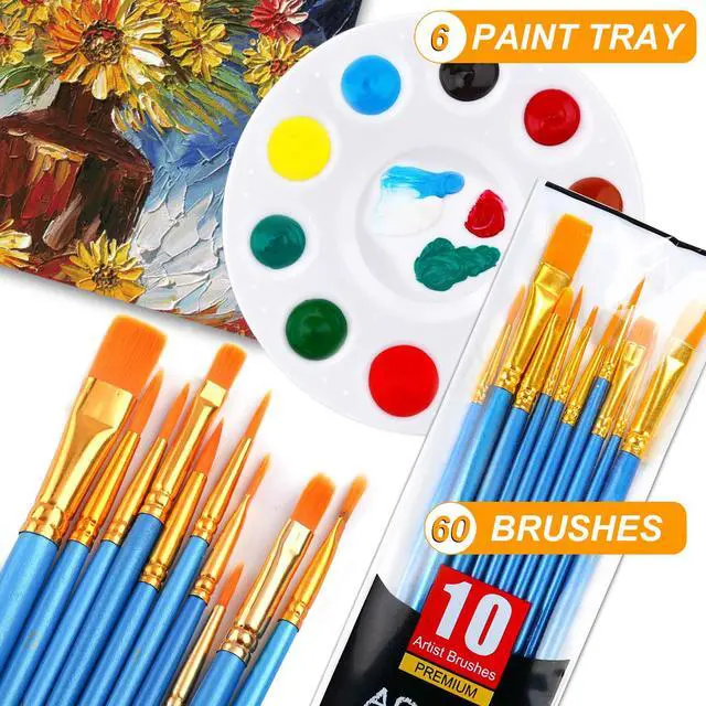 Alt view image 2 of 7 - Painting Brush Palette Set, with 6 Packs of 60 Brushes and 6 Palettes,Nylon Brush Head, Suitable for Oil Watercolor, etc., Perfect Art Painting Set.