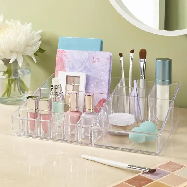 Alt view image 7 of 7 - Audrey Clear Vanity Makeup Organizer | 15-Compartment Holder for Brushes, Eyeshadow Palettes, & Beauty Supplies | Stacks on Audrey Storage Drawers | Made in USA