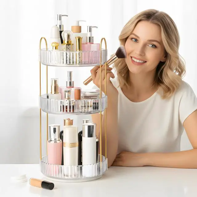 Alt view image 2 of 7 - 360° Rotating Makeup Organizer for Vanity, 3 Tier Perfume Organizers, Clear