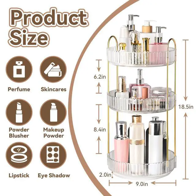 Alt view image 3 of 7 - 360° Rotating Makeup Organizer for Vanity, 3 Tier Perfume Organizers, Clear