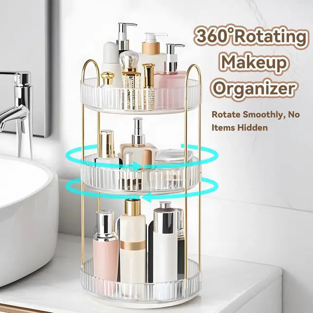 Alt view image 4 of 7 - 360° Rotating Makeup Organizer for Vanity, 3 Tier Perfume Organizers, Clear