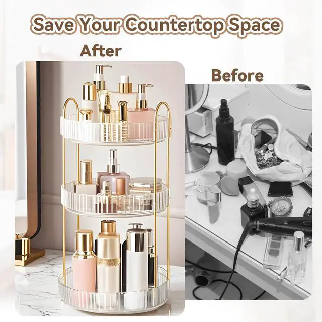 Alt view image 5 of 7 - 360° Rotating Makeup Organizer for Vanity, 3 Tier Perfume Organizers, Clear