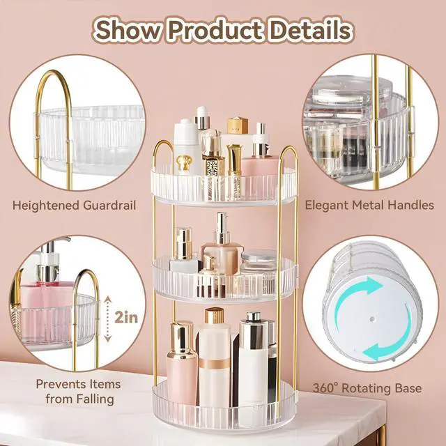 Alt view image 6 of 7 - 360° Rotating Makeup Organizer for Vanity, 3 Tier Perfume Organizers, Clear