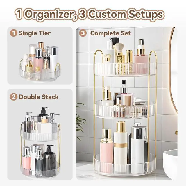 Alt view image 7 of 7 - 360° Rotating Makeup Organizer for Vanity, 3 Tier Perfume Organizers, Clear