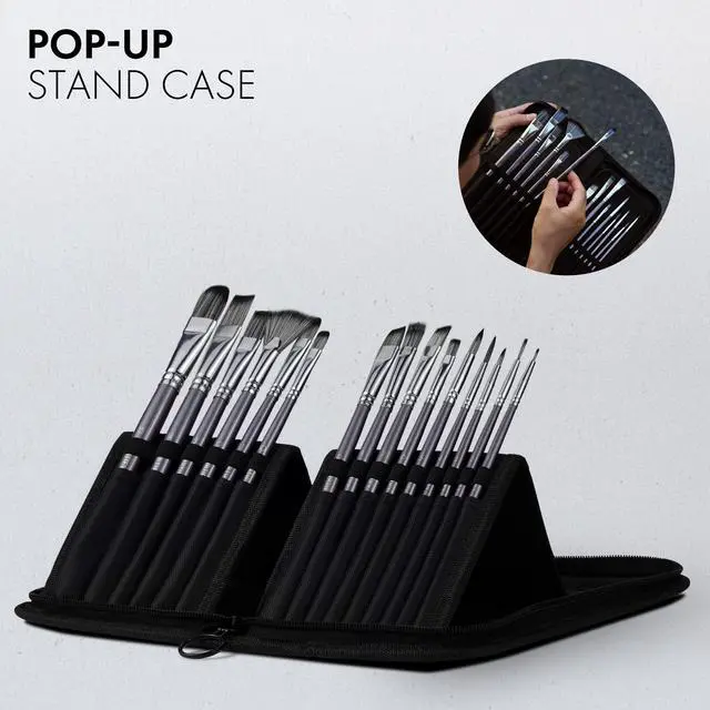 Alt view image 6 of 7 - 18 Piece Paint Brush Set, ARTIFY 15 Acrylic Paint Brushes, Palette Knife, and 2 Sponges, Professional Artist Paint Brushes for Acrylics, Watercolors, Gouache, Canvas, and Face Painting, Grey