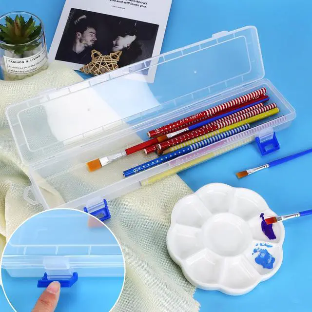 Alt view image 4 of 7 - 3 Pack Translucent Plastic Paint Brush Holder, Long Paint Brushes Watercolor Pens Pencils Drawing Tools Storage Box Container Case(13" x 2.8" x 1.4")