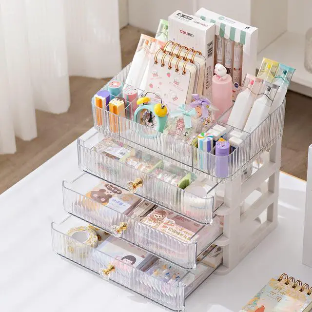 Alt view image 5 of 6 - Makeup Organizer with 3 Drawers, Clear Bathroom Counter Organizer, Skincare Organizer for Vanity Countertop, Cosmetic Display Case, Ideal Choice for Storing Lipsticks, Nail Polishes, Perfumes
