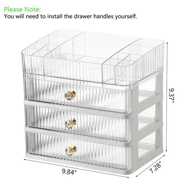 Alt view image 6 of 6 - Makeup Organizer with 3 Drawers, Clear Bathroom Counter Organizer, Skincare Organizer for Vanity Countertop, Cosmetic Display Case, Ideal Choice for Storing Lipsticks, Nail Polishes, Perfumes