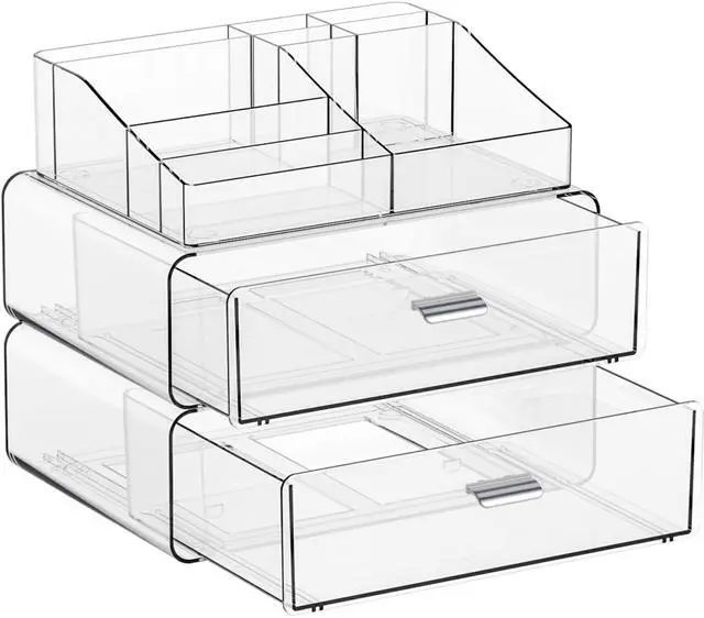 Main image of 3 Tier Clear Acrylic Makeup Organizers with Drawers,Tiered Countertop Make up Storage Organizer for Dresser Top and Bathroom Vanity,Plastic Makeup Stand for Brush,Skincare,Beauty Organizers