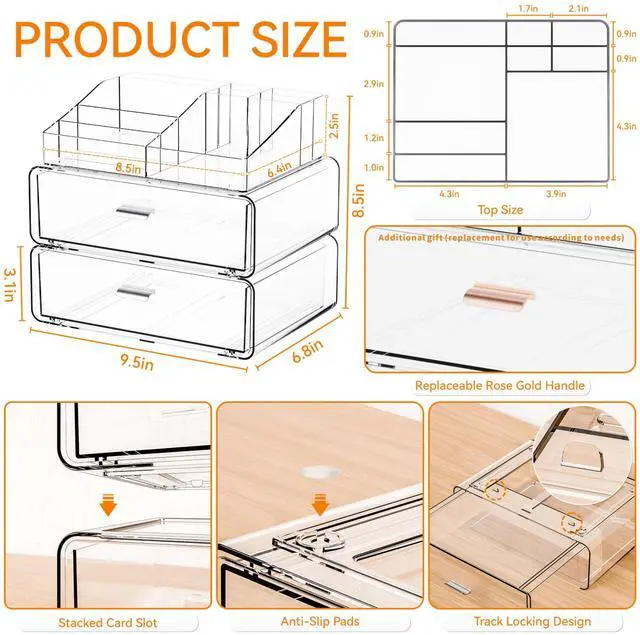 Alt view image 3 of 7 - 3 Tier Clear Acrylic Makeup Organizers with Drawers,Tiered Countertop Make up Storage Organizer for Dresser Top and Bathroom Vanity,Plastic Makeup Stand for Brush,Skincare,Beauty Organizers