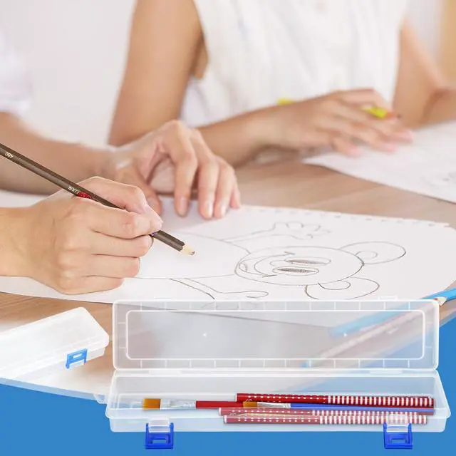 Alt view image 6 of 7 - 3 Pack Translucent Plastic Paint Brush Holder, Long Paint Brushes Watercolor Pens Pencils Drawing Tools Storage Box Container Case(13" x 2.8" x 1.4")