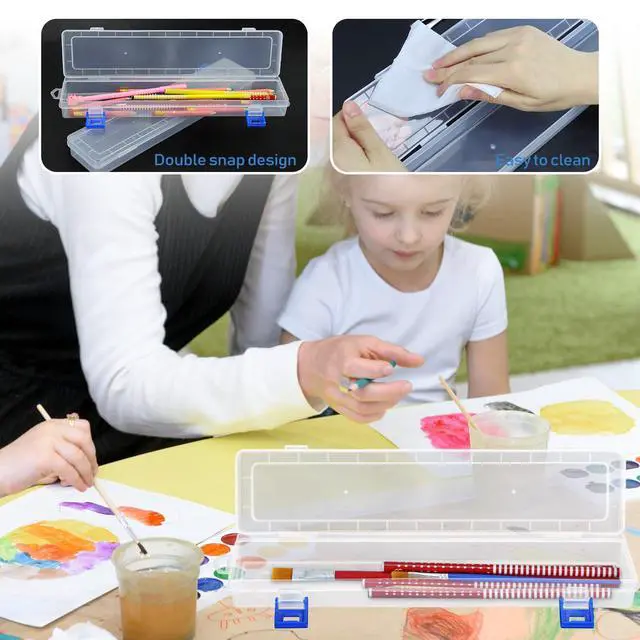 Alt view image 5 of 7 - 3 Pack Translucent Plastic Paint Brush Holder, Long Paint Brushes Watercolor Pens Pencils Drawing Tools Storage Box Container Case(13" x 2.8" x 1.4")
