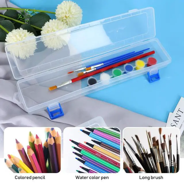 Alt view image 7 of 7 - 3 Pack Translucent Plastic Paint Brush Holder, Long Paint Brushes Watercolor Pens Pencils Drawing Tools Storage Box Container Case(13" x 2.8" x 1.4")
