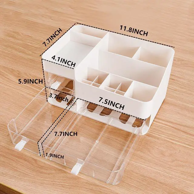 Alt view image 3 of 7 - Makeup Organizer and Storage Cosmetic Display Case With 3 Clear Drawers Skincare Organizer for Bathroom Make Up Stand for Vanity Lipsticks, Jewelry, Nail Care, Eyeshadow, Skincare