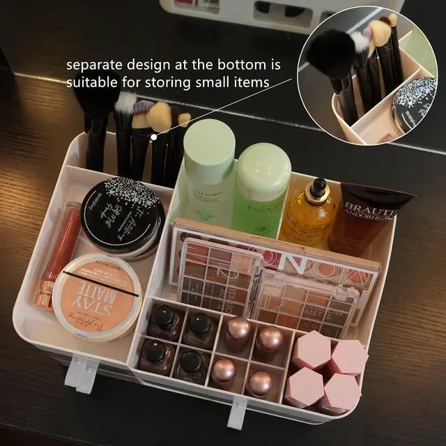 Alt view image 4 of 7 - Makeup Organizer and Storage Cosmetic Display Case With 3 Clear Drawers Skincare Organizer for Bathroom Make Up Stand for Vanity Lipsticks, Jewelry, Nail Care, Eyeshadow, Skincare
