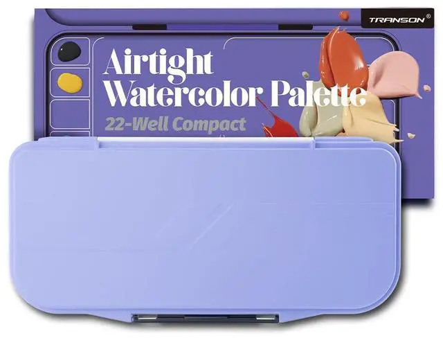 Main image of Watercolor Palette Folding with Lid 18wells 2 Mixing Areas and 1 Large Mixing Tray Also for Gouache Acrylic Paint Palette Purple Color