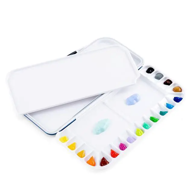 Alt view image 3 of 7 - Watercolor Palette Folding with Lid 18wells 2 Mixing Areas and 1 Large Mixing Tray Also for Gouache Acrylic Paint Palette Purple Color