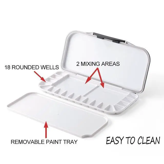 Alt view image 4 of 7 - Watercolor Palette Folding with Lid 18wells 2 Mixing Areas and 1 Large Mixing Tray Also for Gouache Acrylic Paint Palette Purple Color