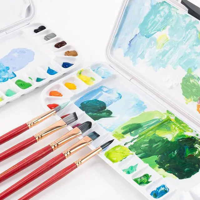 Alt view image 7 of 7 - Watercolor Palette Folding with Lid 18wells 2 Mixing Areas and 1 Large Mixing Tray Also for Gouache Acrylic Paint Palette Purple Color