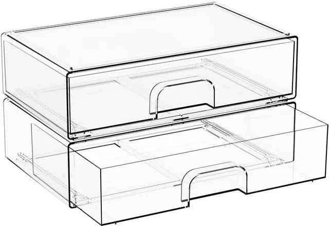 Main image of 2 Pack Acrylic Drawer Organizer,12.2''W Clear Stackable Storage Drawers,Acrylic Boxes for Storage Makeup Palettes,Cosmetics,Pull Out Bathroom Storage Bins for Hair Products,Medicine Cabinet Organizer