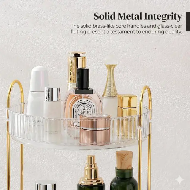 Alt view image 7 of 7 - 3-Tier 360° Rotating Makeup Organizer, Clear Spinning Perfume Cosmetic Storage for Vanity Countertop, Sturdy Metal Pole Skincare Holder Stand for Bathroom Dresser, White