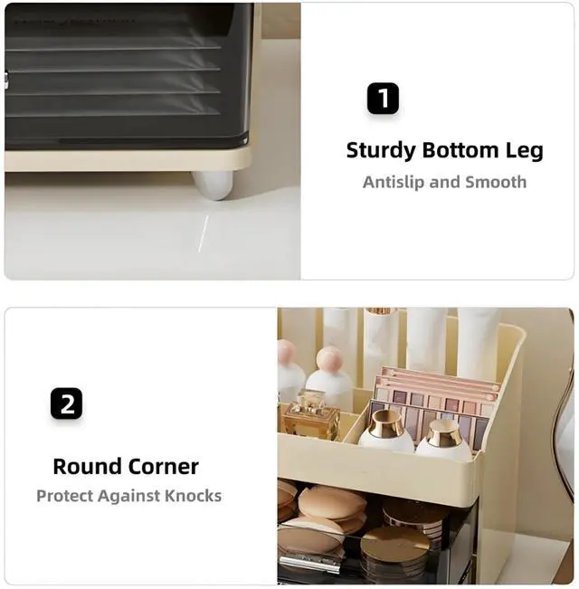 Alt view image 3 of 7 - Large Makeup Organizer with Brush Holder, Spacious Cosmetics Display Case with Drawers for Vanity, Skin Care Storage Solution for Lipstick Beauty Essential Bathroom Countertop
