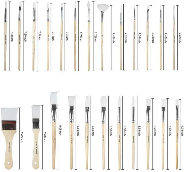 Alt view image 2 of 6 - Paint Brushes Set of 24 Pieces Wooden Handles Brushes with Canvas Brush Case, Professional for Oil, Acrylic and Watercolor Painting