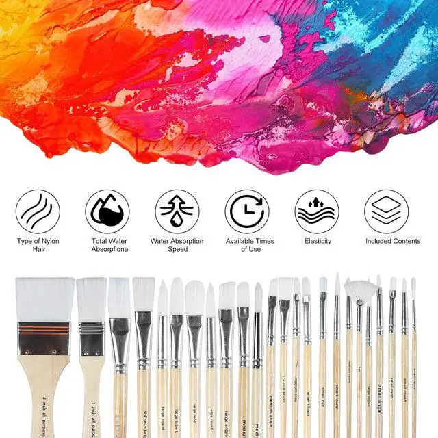 Alt view image 3 of 6 - Paint Brushes Set of 24 Pieces Wooden Handles Brushes with Canvas Brush Case, Professional for Oil, Acrylic and Watercolor Painting