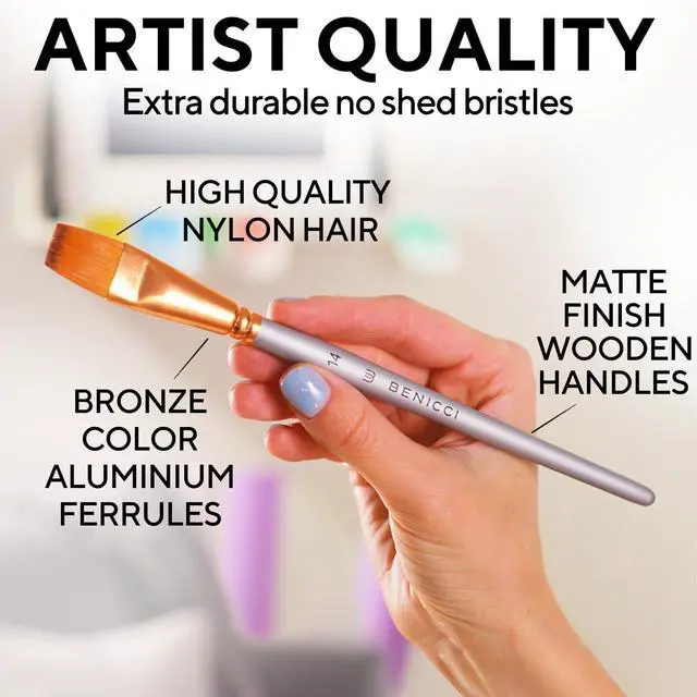 Alt view image 4 of 7 - Artist Paint Brush Set of 16 - Includes Spatula Palette Knife, Sponge & Organizing Case - Premium Paint Brushes for Acrylic Painting, Watercolor, Oil - Perfect for Kids, Adults or Professionals