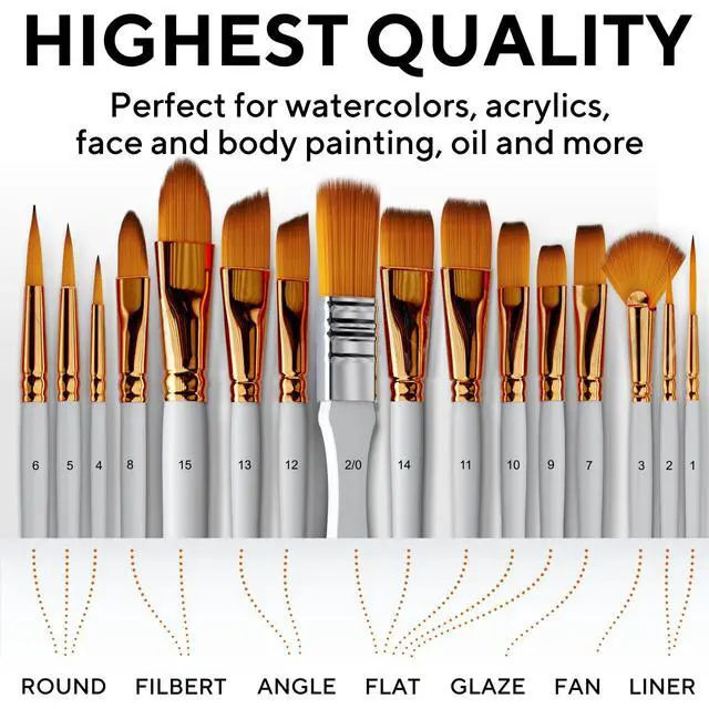 Alt view image 5 of 7 - Artist Paint Brush Set of 16 - Includes Spatula Palette Knife, Sponge & Organizing Case - Premium Paint Brushes for Acrylic Painting, Watercolor, Oil - Perfect for Kids, Adults or Professionals